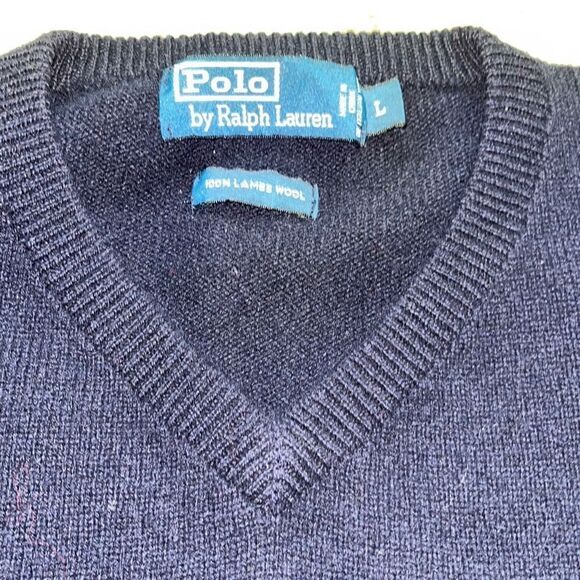POLO RALPH LAUREN Men's Pure Lambswool Warm Soft Navy V-neck Jumper, size L - Picture 3 of 9